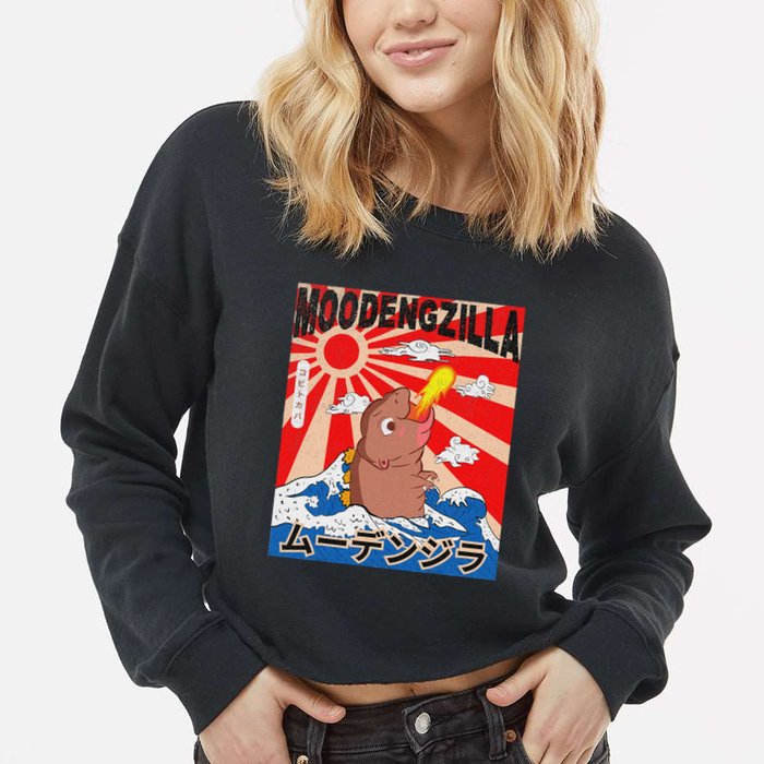Moo Deng Pygmy Hippopotamus Funny Moodengzilla Cropped Pullover Crew