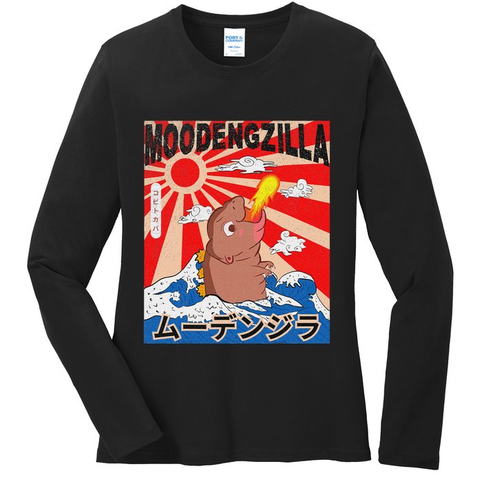 Moo Deng Pygmy Hippopotamus Funny Moodengzilla Ladies Long Sleeve Shirt