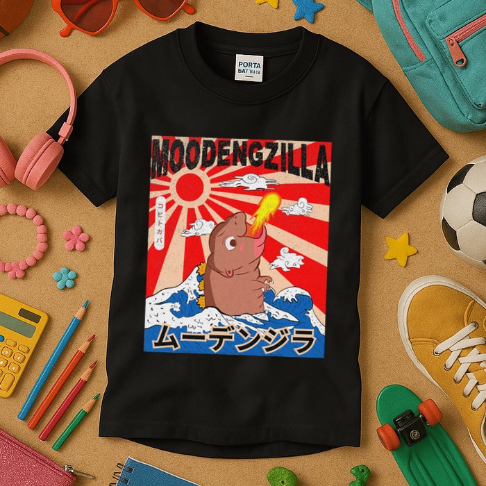 Moo Deng Pygmy Hippopotamus Funny Moodengzilla Kids T-Shirt