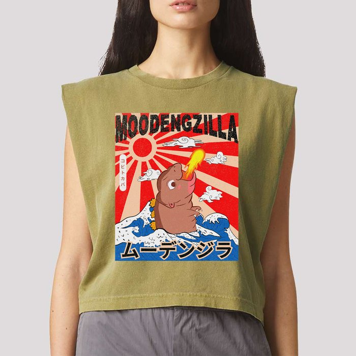 Moo Deng Pygmy Hippopotamus Funny Moodengzilla Garment-Dyed Women's Muscle Tee