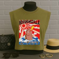 Moo Deng Pygmy Hippopotamus Funny Moodengzilla Garment-Dyed Women's Muscle Tee