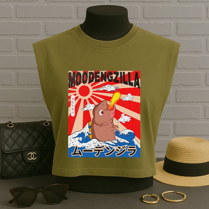 Moo Deng Pygmy Hippopotamus Funny Moodengzilla Garment-Dyed Women's Muscle Tee