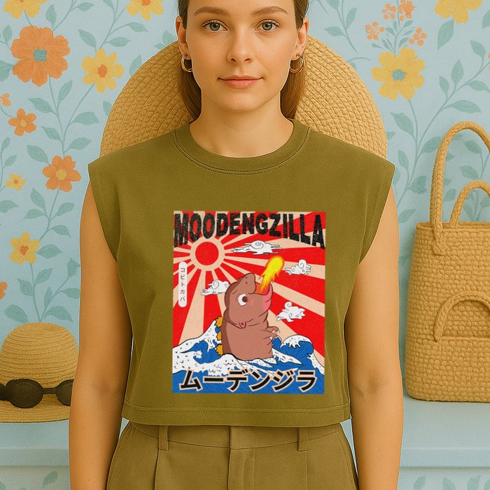 Moo Deng Pygmy Hippopotamus Funny Moodengzilla Garment-Dyed Women's Muscle Tee