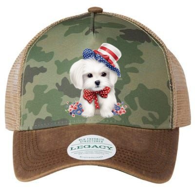 Maltese Dog Puppy USA Flag American Dogs Patriotic 4th Of July Legacy Tie Dye Trucker Hat