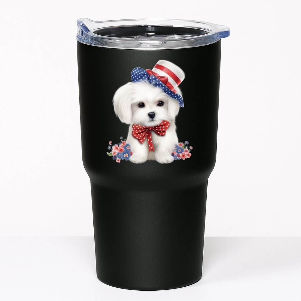 Maltese Dog Puppy USA Flag American Dogs Patriotic 4th Of July Tumbler