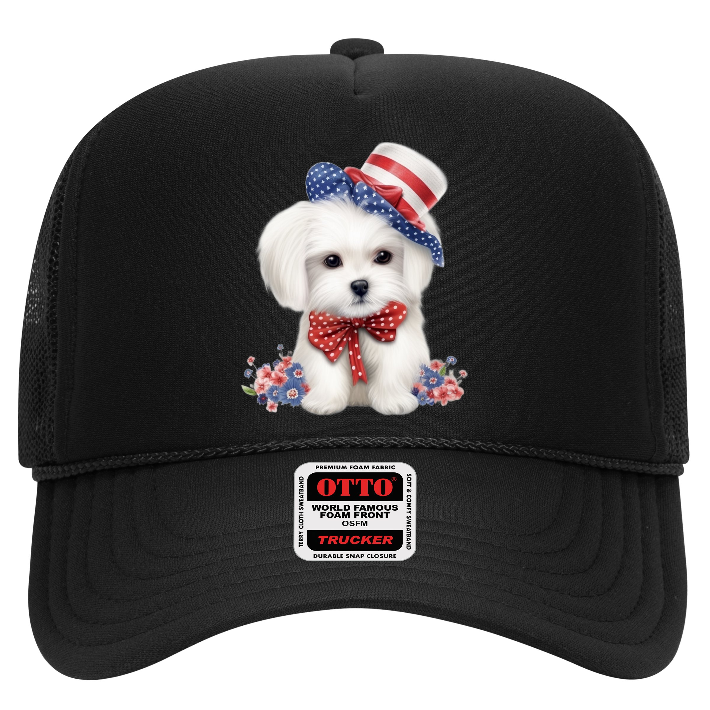 Maltese Dog Puppy USA Flag American Dogs Patriotic 4th Of July Hat