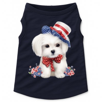 Maltese Dog Puppy USA Flag American Dogs Patriotic 4th Of July Doggie Tank