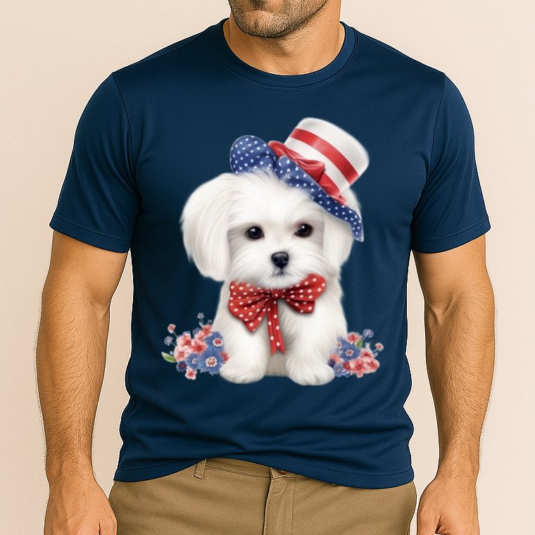 Maltese Dog Puppy USA Flag American Dogs Patriotic 4th Of July Cooling Performance Crew T-Shirt