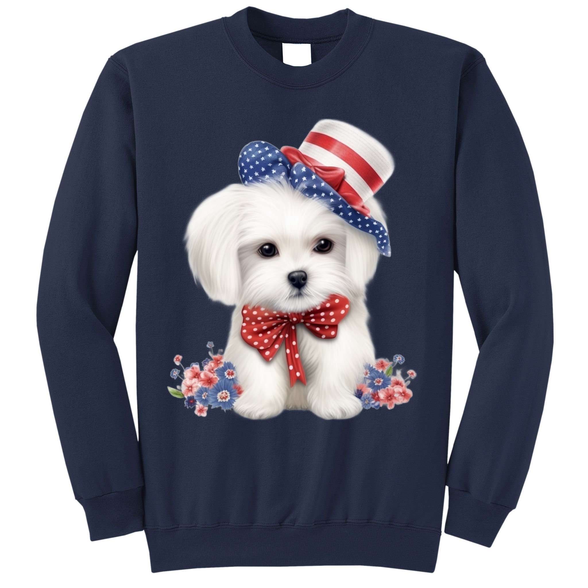 Maltese Dog Puppy USA Flag American Dogs Patriotic 4th Of July Sweatshirt