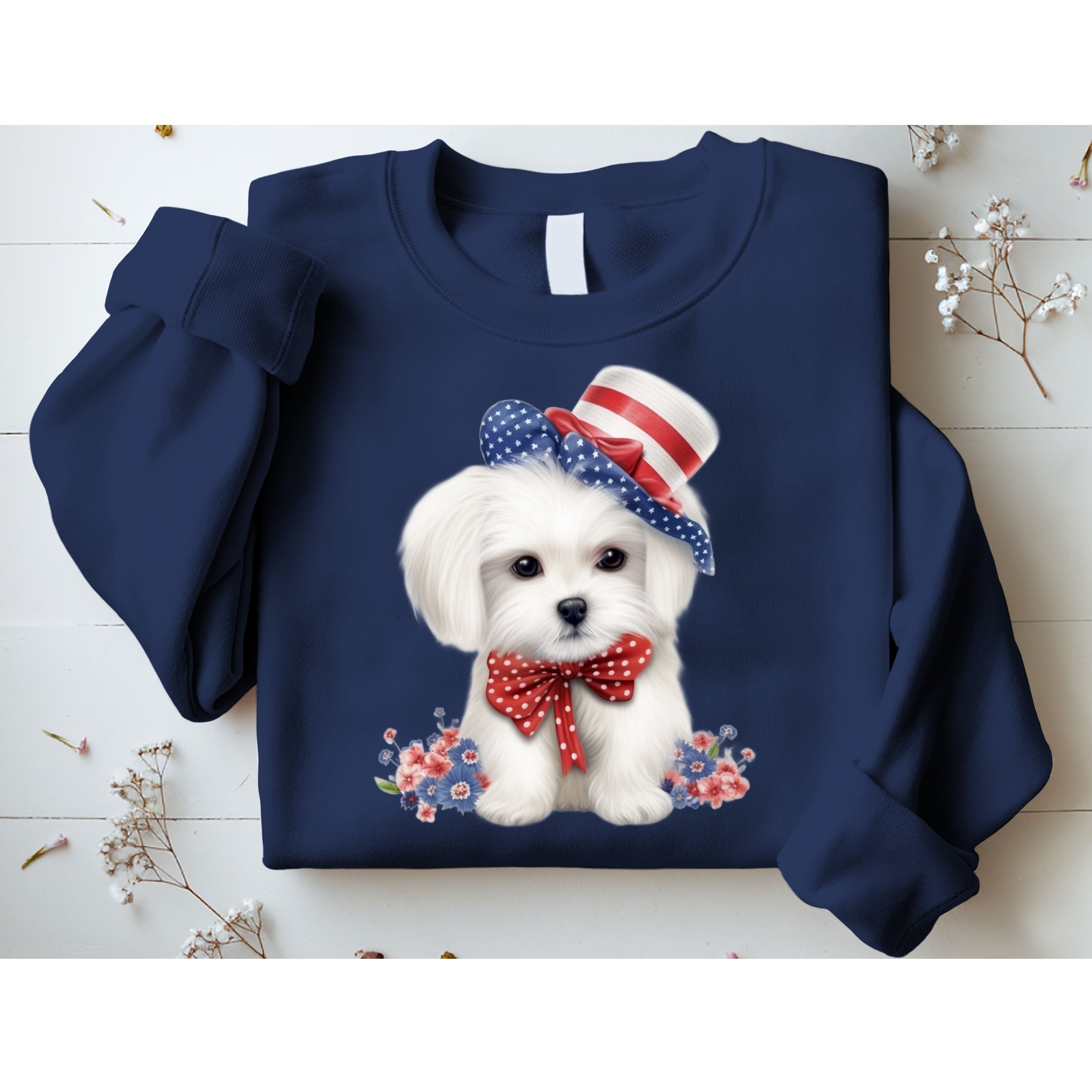 Maltese Dog Puppy USA Flag American Dogs Patriotic 4th Of July Sweatshirt