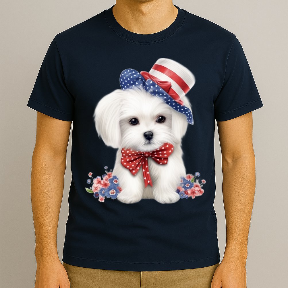Maltese Dog Puppy USA Flag American Dogs Patriotic 4th Of July T-Shirt