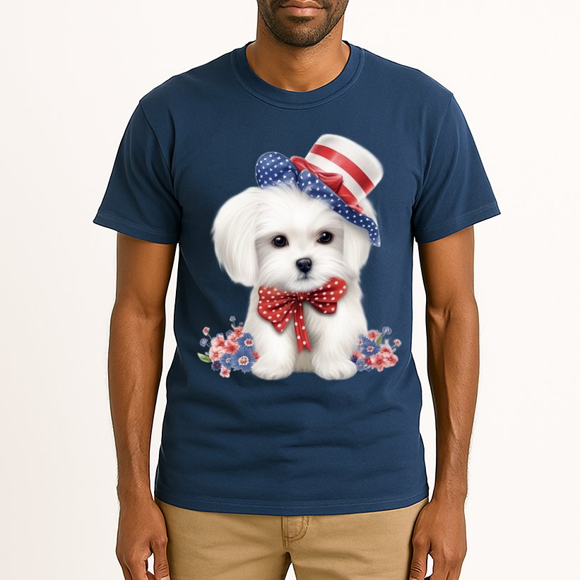 Maltese Dog Puppy USA Flag American Dogs Patriotic 4th Of July Tall T-Shirt