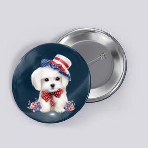 Maltese Dog Puppy USA Flag American Dogs Patriotic 4th Of July Button