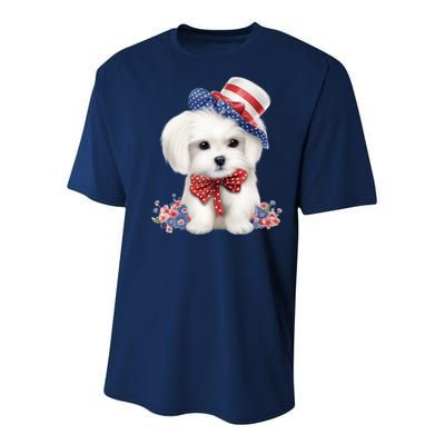 Maltese Dog Puppy USA Flag American Dogs Patriotic 4th Of July Youth Performance Sprint T-Shirt