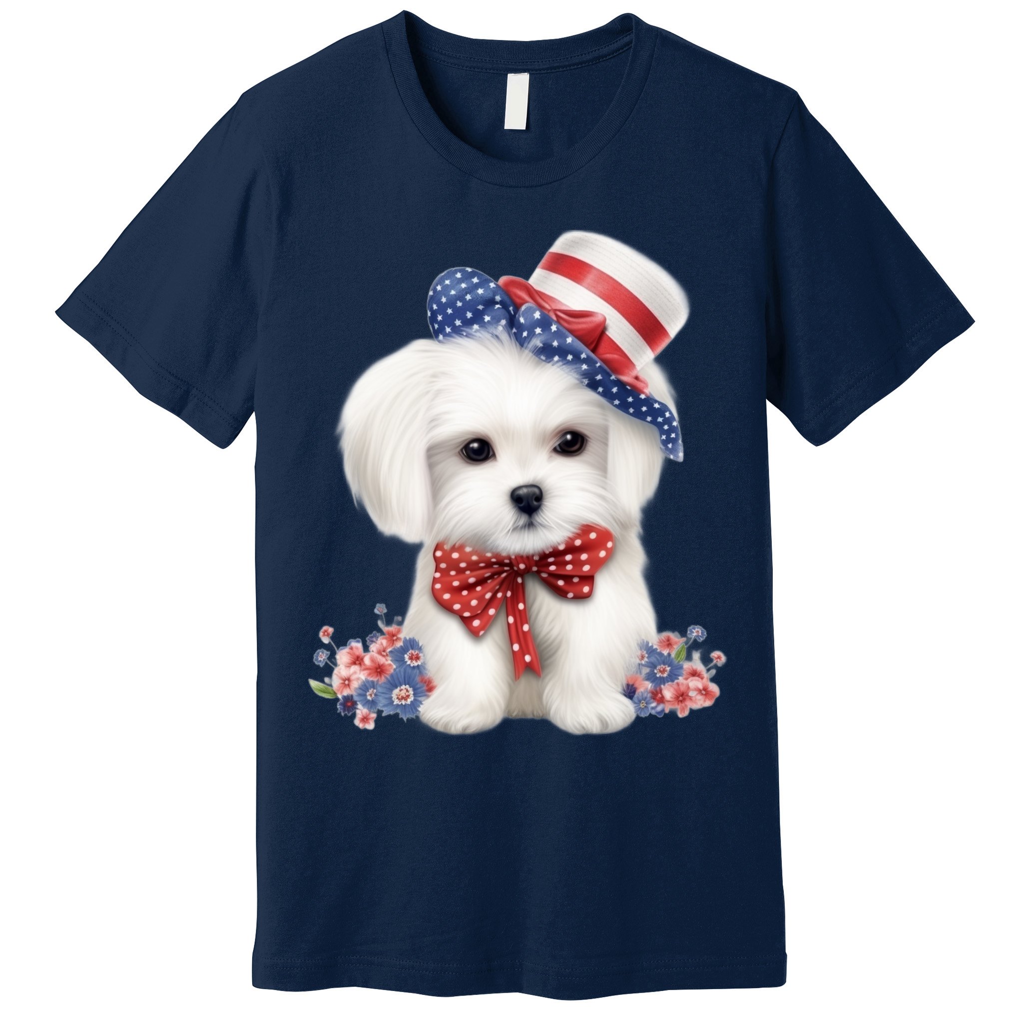 Maltese Dog Puppy USA Flag American Dogs Patriotic 4th Of July Premium T-Shirt