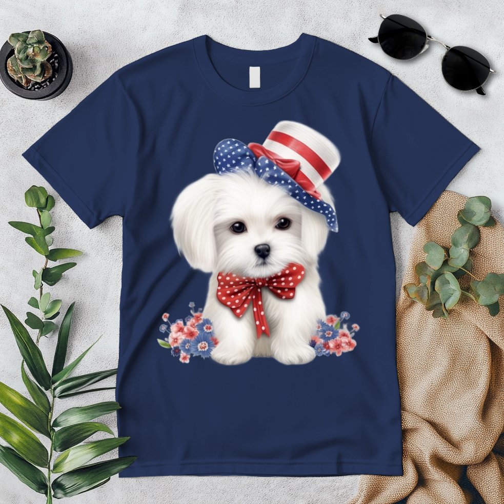 Maltese Dog Puppy USA Flag American Dogs Patriotic 4th Of July Premium T-Shirt