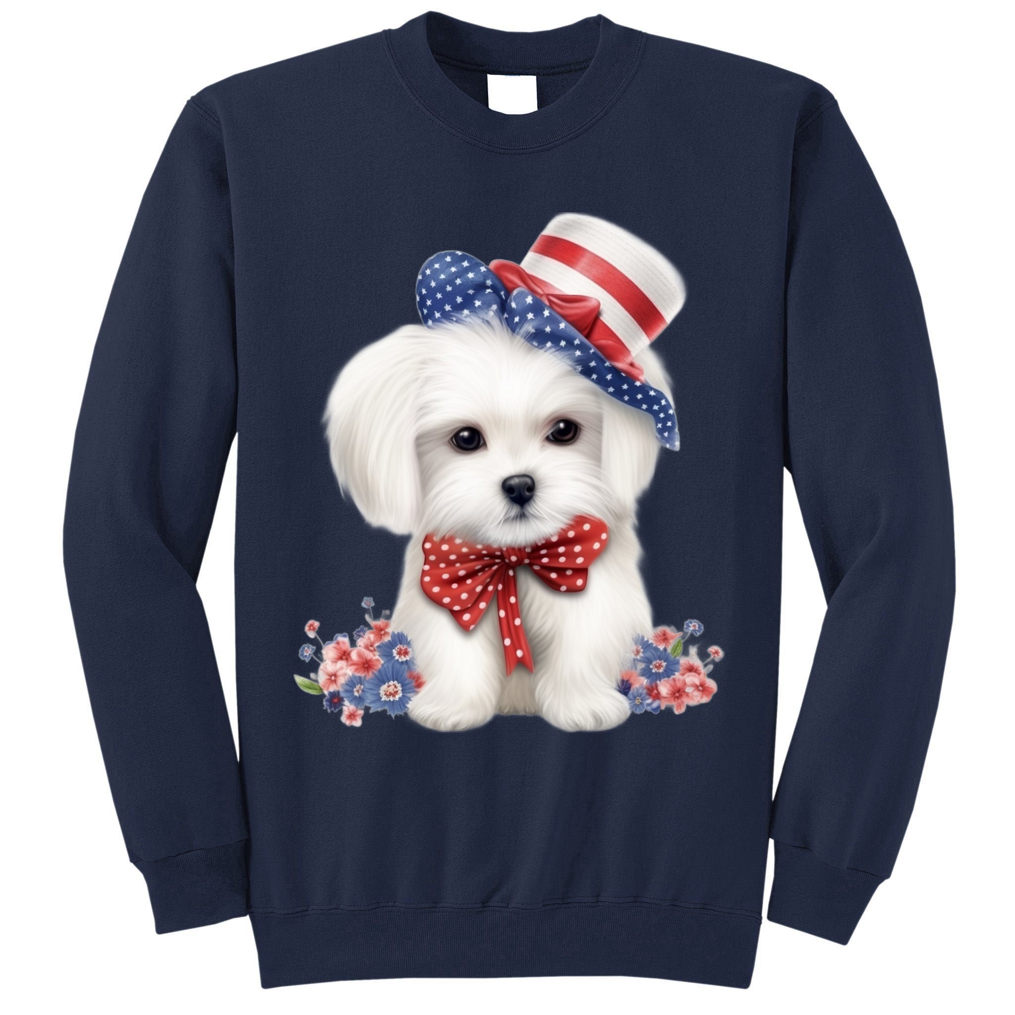 Maltese Dog Puppy USA Flag American Dogs Patriotic 4th Of July Tall Sweatshirt