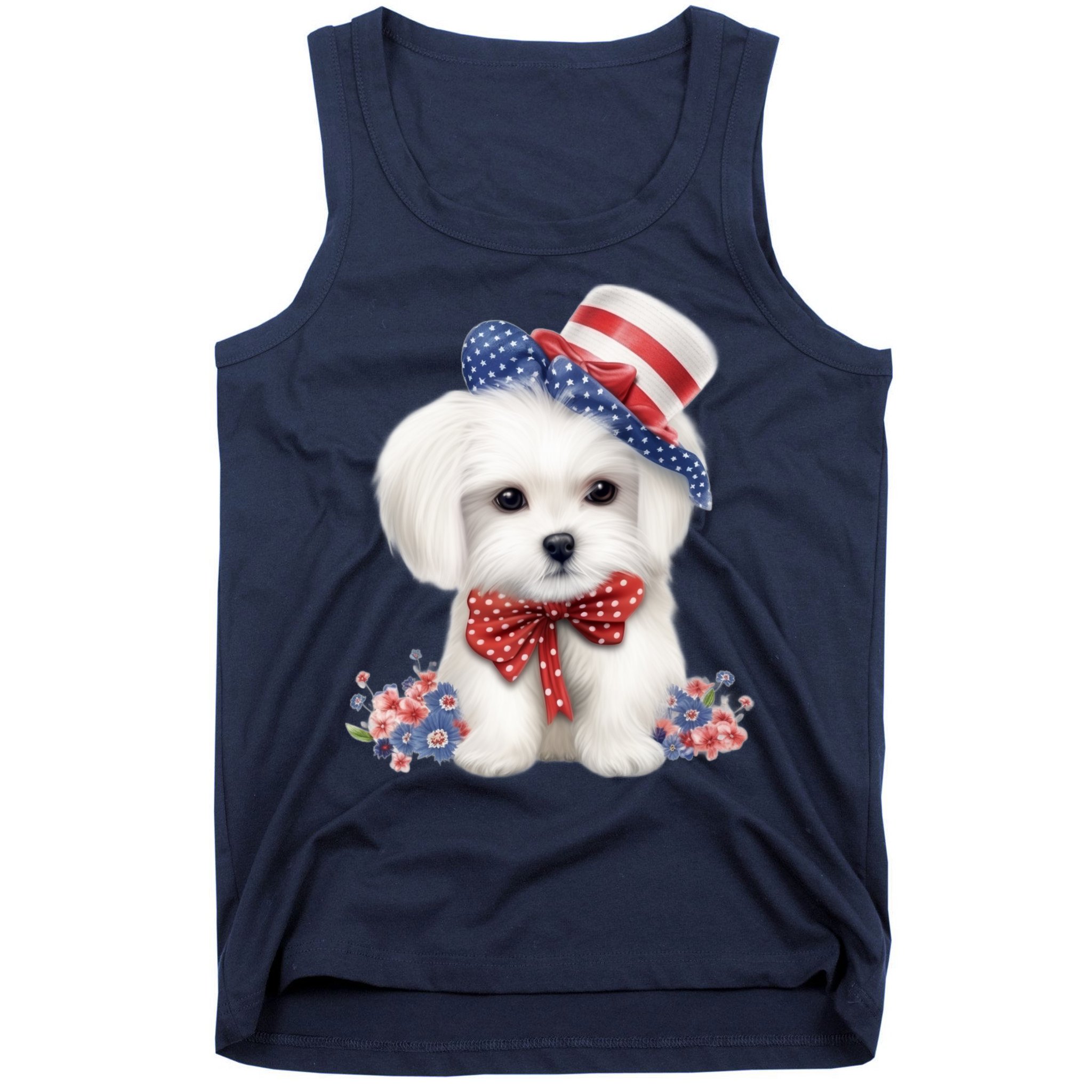 Maltese Dog Puppy USA Flag American Dogs Patriotic 4th Of July Tank Top