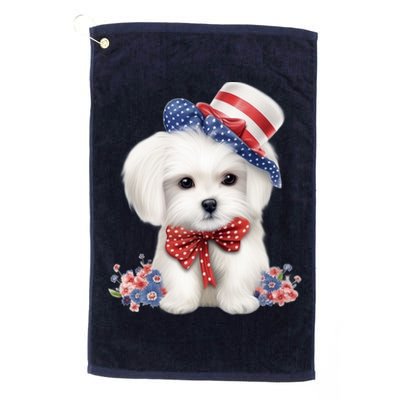 Maltese Dog Puppy USA Flag American Dogs Patriotic 4th Of July Golf Towel