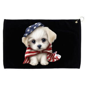 Maltese Dog Puppy USA Flag American Dogs Patriotic 4th Of July Grommeted Golf Towel