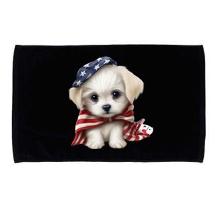 Maltese Dog Puppy USA Flag American Dogs Patriotic 4th Of July Microfiber Hand Towel