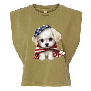 Maltese Dog Puppy USA Flag American Dogs Patriotic 4th Of July Garment-Dyed Women's Muscle Tee