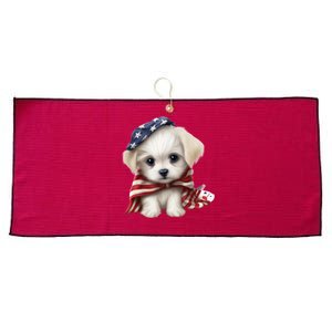 Maltese Dog Puppy USA Flag American Dogs Patriotic 4th Of July Large Microfiber Waffle Golf Towel