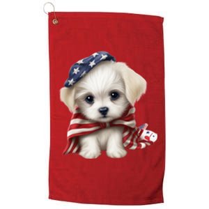 Maltese Dog Puppy USA Flag American Dogs Patriotic 4th Of July Platinum Collection Golf Towel