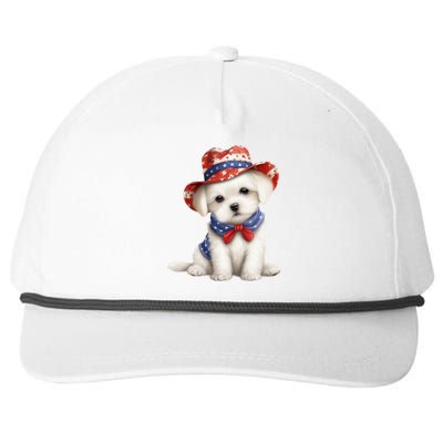 Maltese Dog Puppy USA Flag Hat American Dogs 4th Of July Snapback Five-Panel Rope Hat