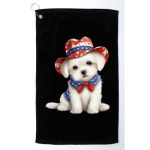 Maltese Dog Puppy USA Flag Hat American Dogs 4th Of July Platinum Collection Golf Towel