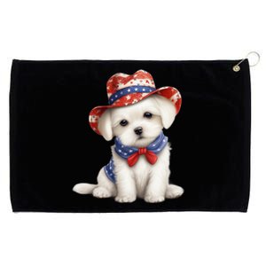 Maltese Dog Puppy USA Flag Hat American Dogs 4th Of July Grommeted Golf Towel