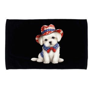 Maltese Dog Puppy USA Flag Hat American Dogs 4th Of July Microfiber Hand Towel