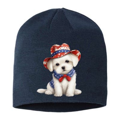 Maltese Dog Puppy USA Flag Hat American Dogs 4th Of July Sustainable Beanie