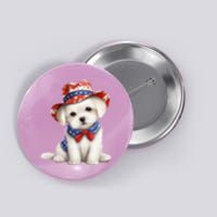 Maltese Dog Puppy USA Flag Hat American Dogs 4th Of July Button