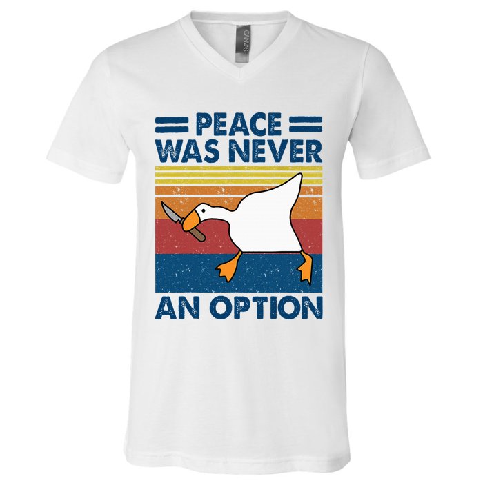 Murder Duck Peace Was Never An Option Duck With Knife Meme V-Neck T-Shirt