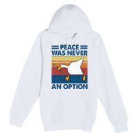 Murder Duck Peace Was Never An Option Duck With Knife Meme Premium Pullover Hoodie