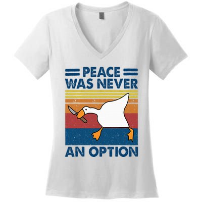 Murder Duck Peace Was Never An Option Duck With Knife Meme Women's V-Neck T-Shirt