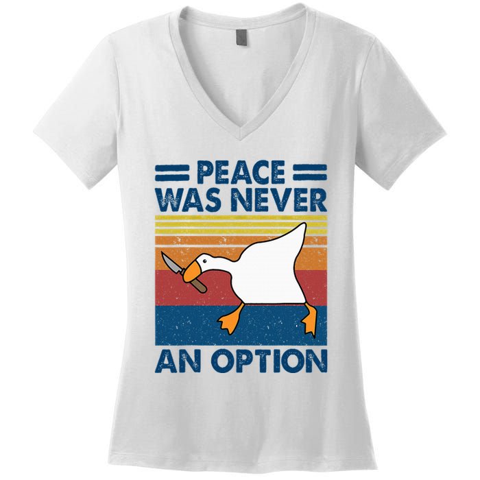 Murder Duck Peace Was Never An Option Duck With Knife Meme Women's V-Neck T-Shirt