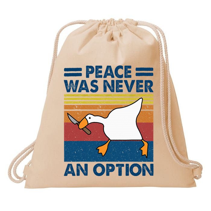Murder Duck Peace Was Never An Option Duck With Knife Meme Drawstring Bag