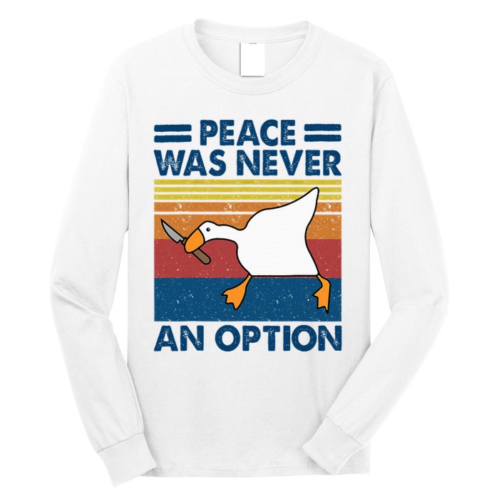 Murder Duck Peace Was Never An Option Duck With Knife Meme Long Sleeve Shirt