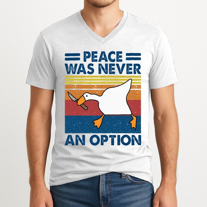 Murder Duck Peace Was Never An Option Duck With Knife Meme V-Neck T-Shirt
