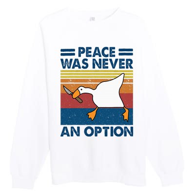 Murder Duck Peace Was Never An Option Duck With Knife Meme Premium Crewneck Sweatshirt