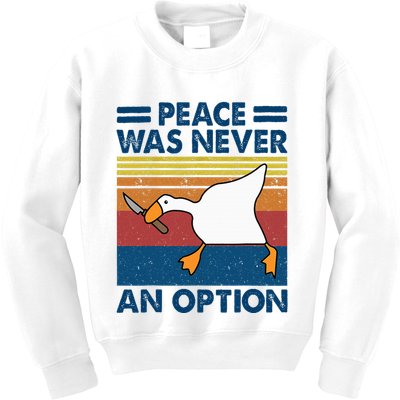 Murder Duck Peace Was Never An Option Duck With Knife Meme Kids Sweatshirt