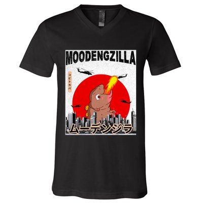 Moo Deng Pygmy Hippopotamus Funny Moodengzilla V-Neck T-Shirt