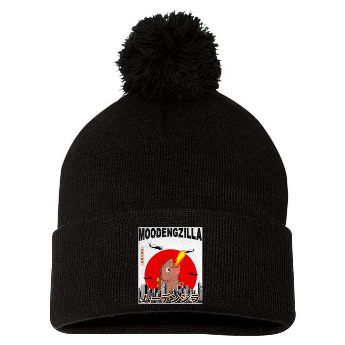 Moo Deng Pygmy Hippopotamus Funny Moodengzilla Pom Pom 12in Knit Beanie