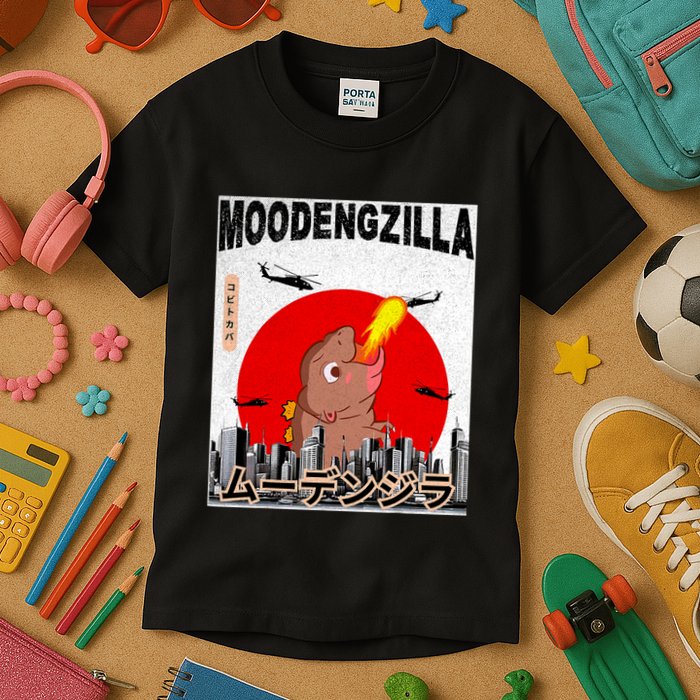 Moo Deng Pygmy Hippopotamus Funny Moodengzilla Kids T-Shirt