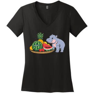 Moo Deng Predicts Donald Trump Will Win Us Election Women's V-Neck T-Shirt