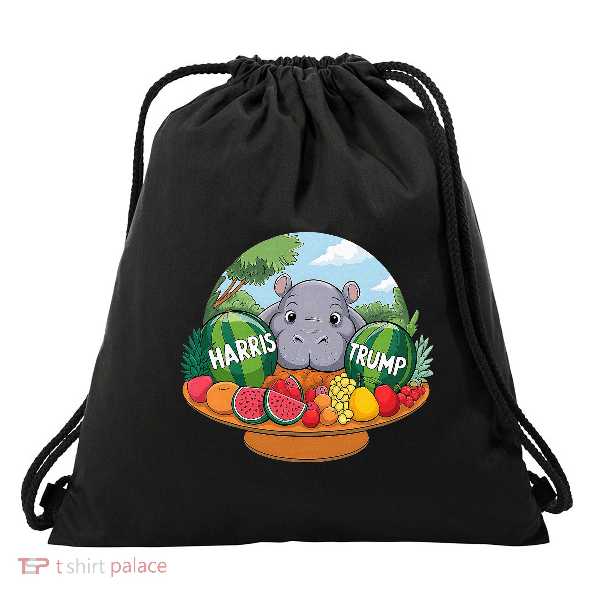 Moo Deng Predicts Donald Trump Will Win Us Election Drawstring Bag