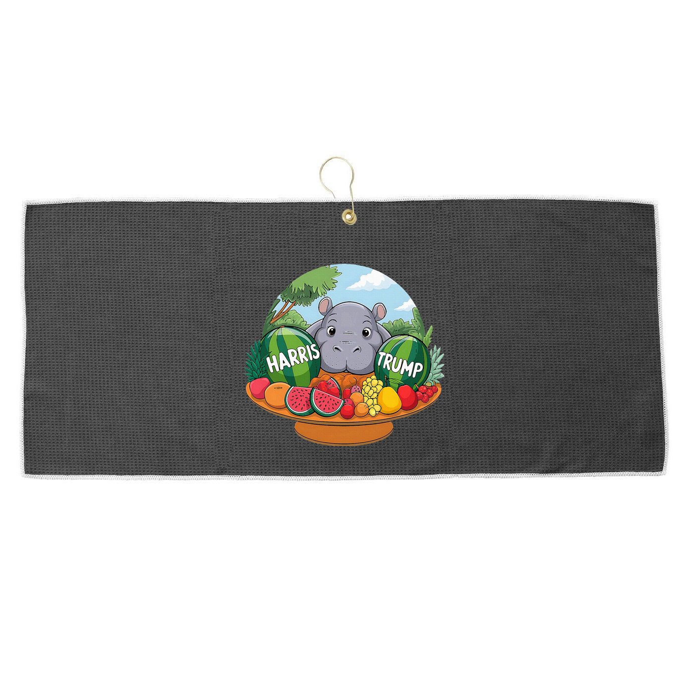 Moo Deng Predicts Donald Trump Will Win Us Election Large Microfiber Waffle Golf Towel
