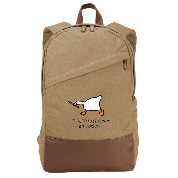 Murder Duck Peace Was Never An Option Duck With Knife Cotton Canvas Backpack